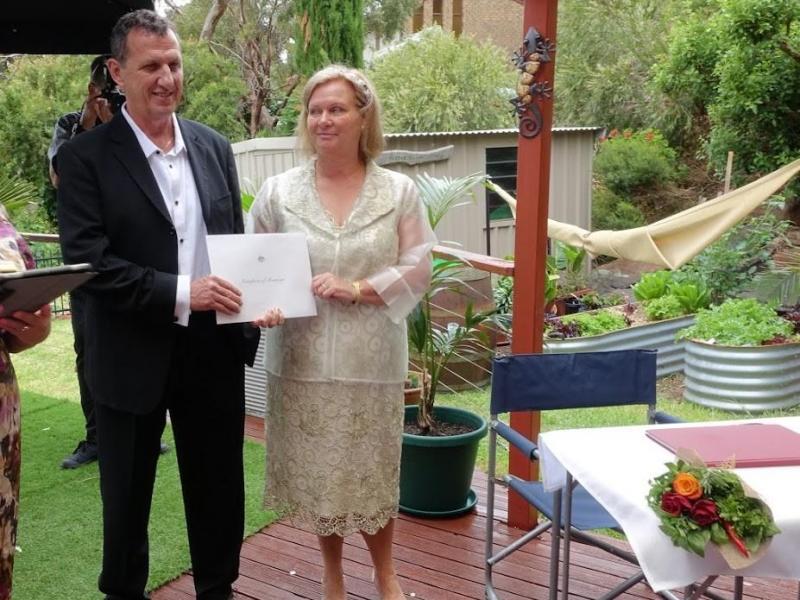 Jim and I last year on our deck